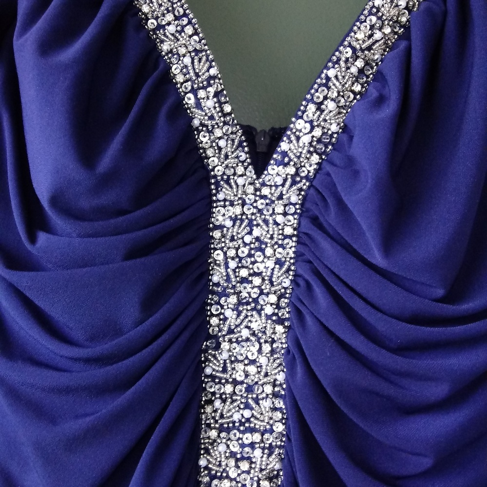 New Sz 10 Navy Blue Maxi dress deep frontal Split